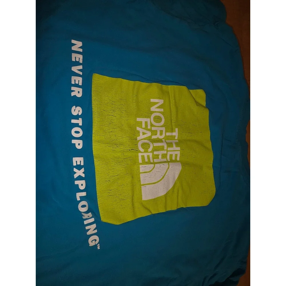 The North Face Mens Blue Long Sleeve Box Logo Graphic Tee Shirt Never Stop Small